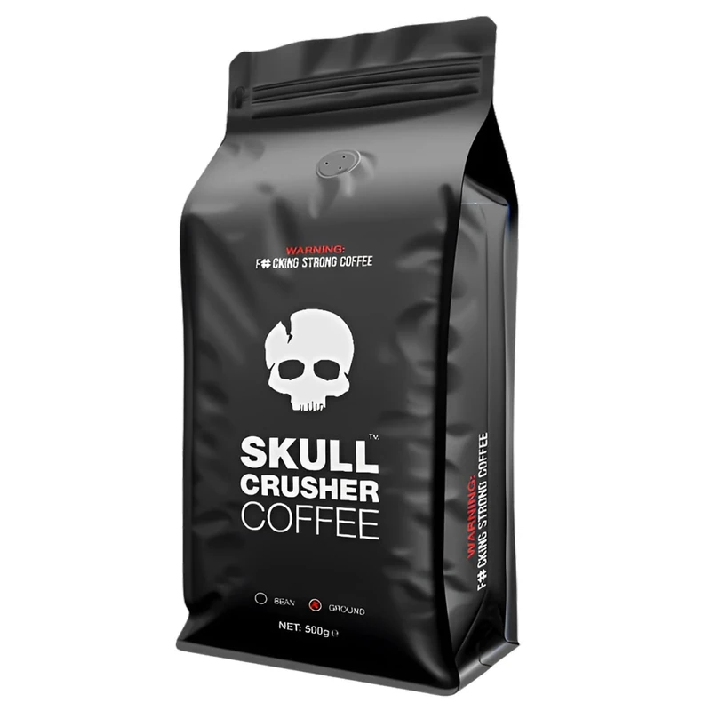 Skull Crusher Coffee - World's Strongest High Caffeine Coffee - Premium Full-Bodied, Dark Roast, Rainforest Alliance Certified Coffee - 500g (500g, Whole Bean)