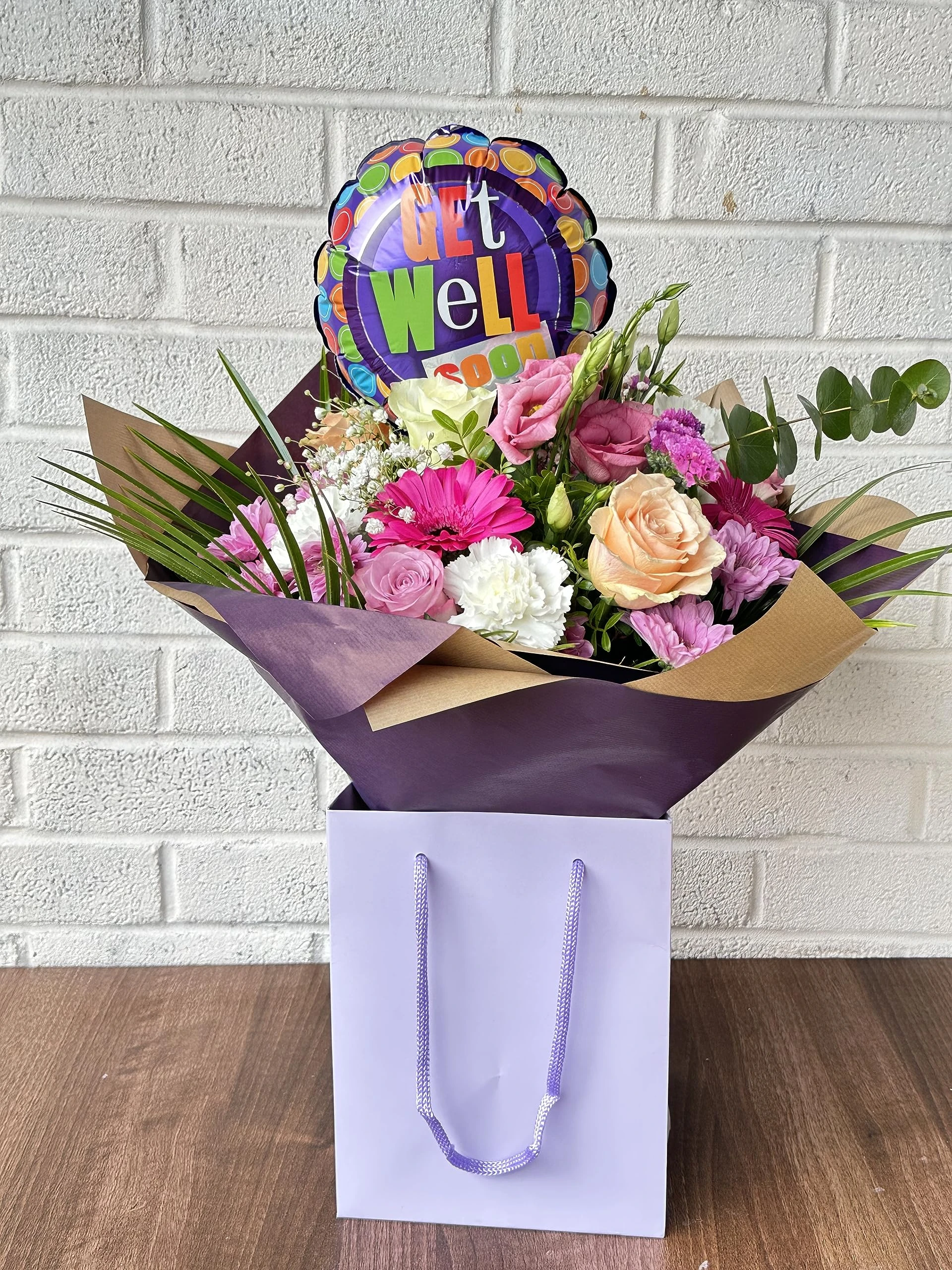 Get Well Soon Bouquet Rose, Lisanthus - Gerbra - Carnations, Seasonal Floral Display Arrangement, Pastel Floral Gift