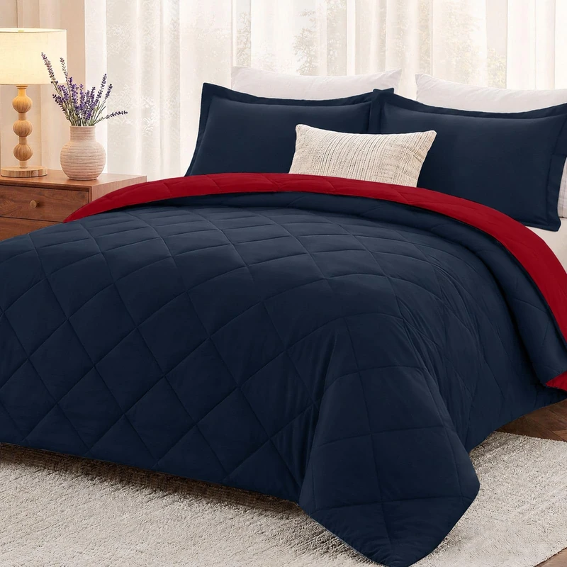 downluxe Queen Comforter Set - Red and Navy Queen Comforter, Soft Bedding Sets for All Seasons -3 Pieces - 1 Comforter (88"x92") and 2 Pillow Shams(20"x26")
