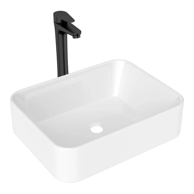 Lordear Vessel Sink Combo 19 x 15 White Bathroom Sink with Faucet Above Counter Rectangle White Ceramic Porcelain Sink with Matte Black Faucet Single Handle Combo