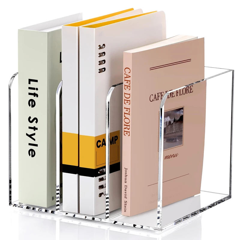 SANRUI Clear Acrylic Magazine File Holder Desk Organizer for Office Organization and Storage with 3 Vertical Compartments 8 1/2''x7 1/5''x 6 1/2'' Transparent