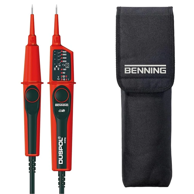 Benning 050261"Duspol" Analog Two Pole Voltage Tester, Red/Black + Benning 010911" Duspol/Dutest Carry Case, Black