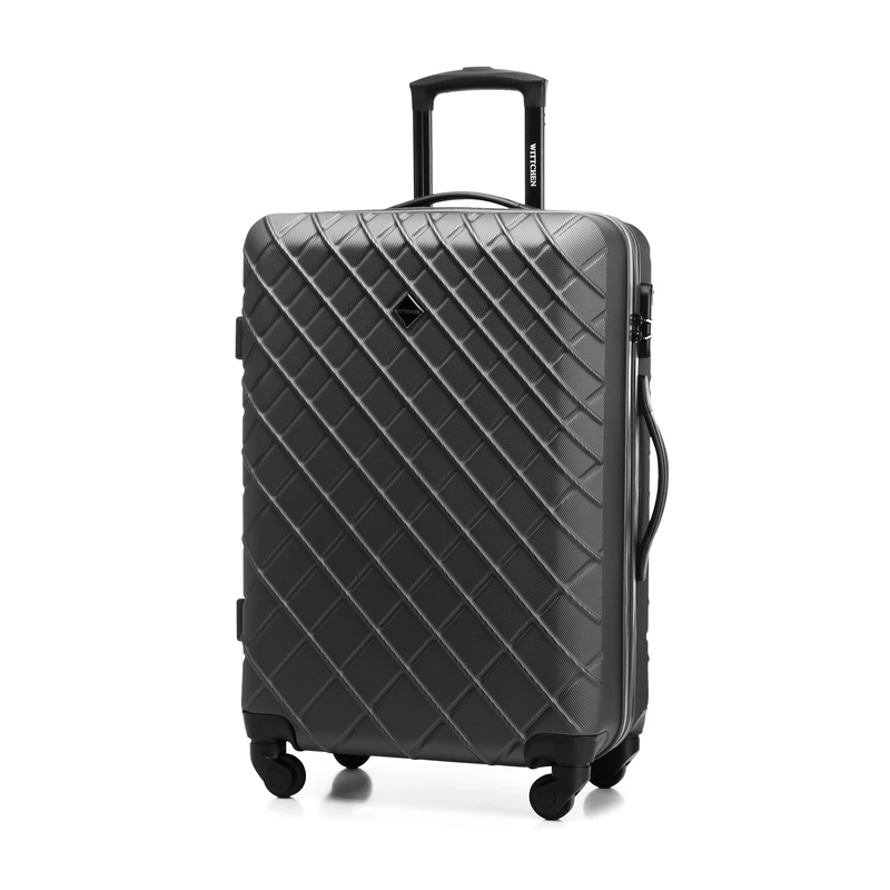 WITTCHEN Travel Suitcase Carry-On Cabin Luggage Hardshell Made of ABS with 4 Spinner Wheels Combination Lock Telescopic Handle Classic Line Size Medium Suitcase Black