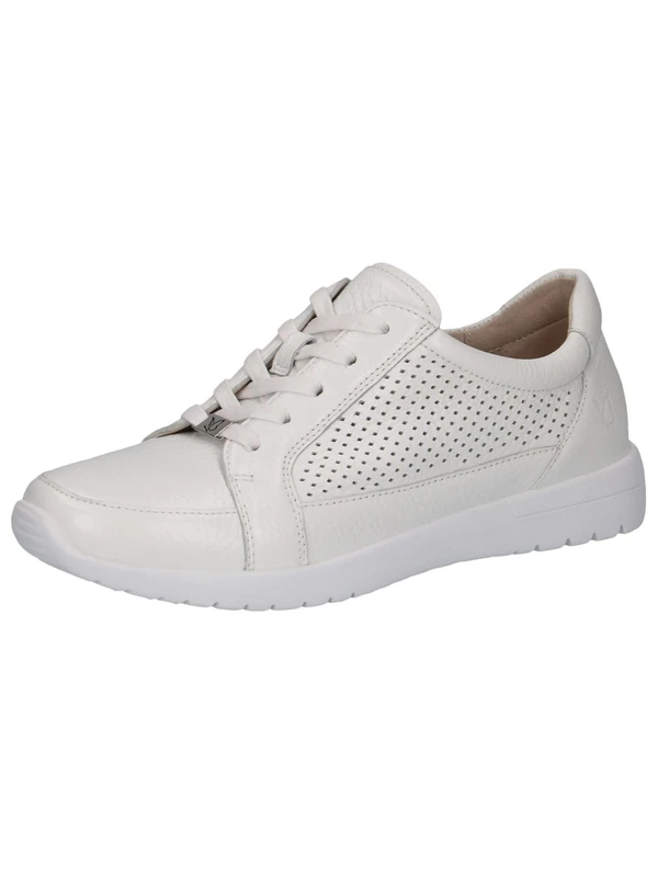 CAPRICE Women's Flat Leather Sneakers with Perforated Design, White (White Deer), 7.5 UK