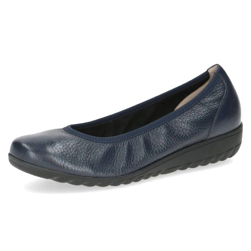 CAPRICE Women Ballet Flats Leather Platform, Blue (Ocean Deer), 6 UK