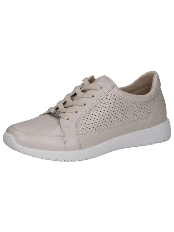 CAPRICE Women's Flat Leather Sneakers with Perforated Design, Cream (Pearl Per.Deer), 6.5 UK