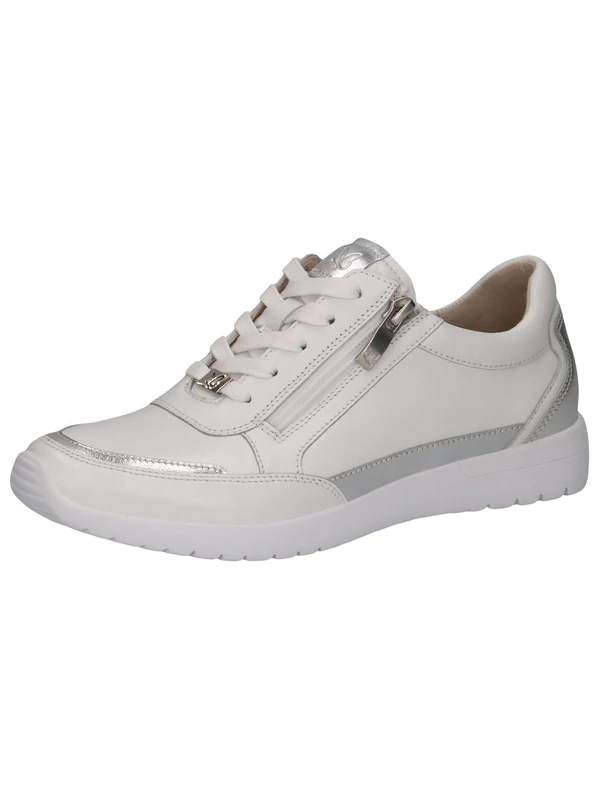 CAPRICE Women's Low-top Leather Sneakers with Zipper, White (White/Silver), 3.5 UK