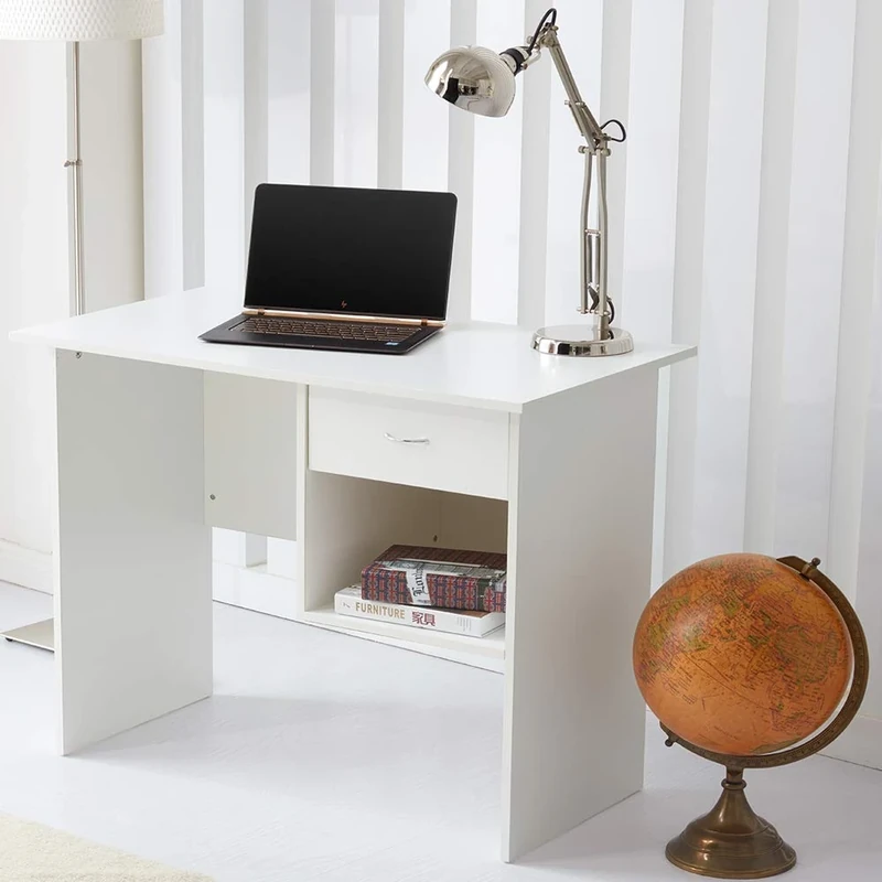 RayGar Office Computer Desk with 1 Drawer and 1 Open Storage Space PC Table Workstation for Home and Office (White) - Image 1