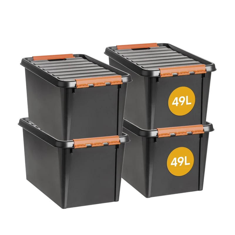 SmartStore Heavy Duty Storage Boxes with Lids 49L Set of 4 - Nestable & Stackable Impact Resistant Tool Box Set - BPA Free Food Storage Containers - Plastic Storage Box with Lid L59xW39xH34cm