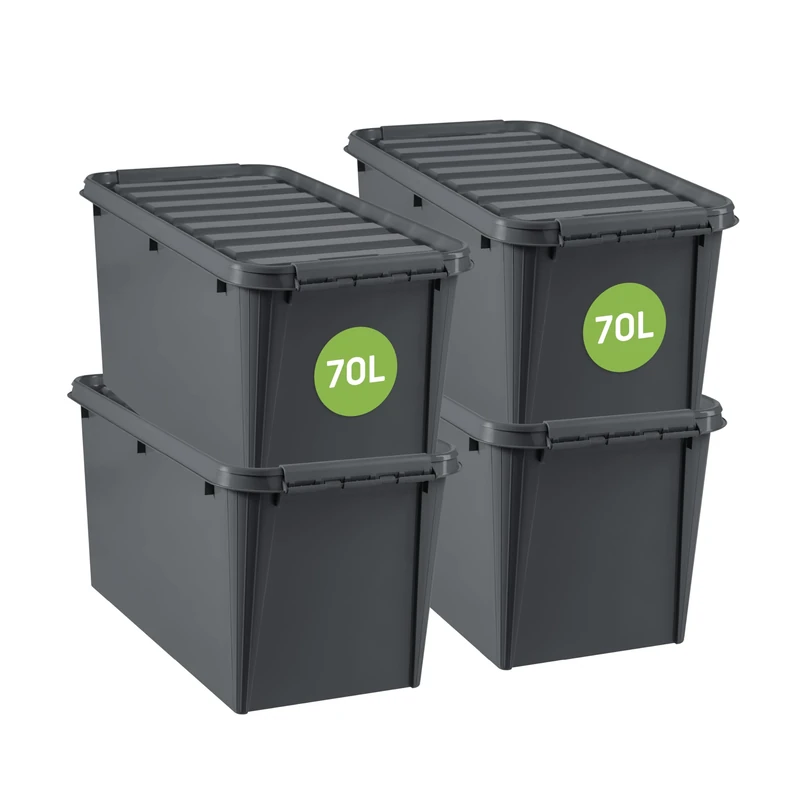 SmartStore - Recycled 70 L - Set of 4 Storage Boxes - 100% Recycled Plastic - Grey - 72 x 40 x 38 cm - 70l
