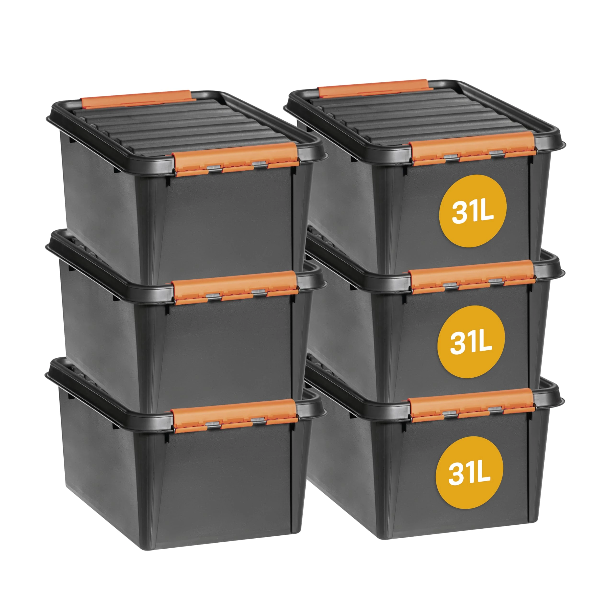 SmartStore Heavy Duty Storage Boxes with Lids 31L Set of 6 - Nestable & Stackable Impact Resistant Tool Box Set - BPA Free Food Storage Containers - Plastic Storage Box with Lid L50xW39xH26cm