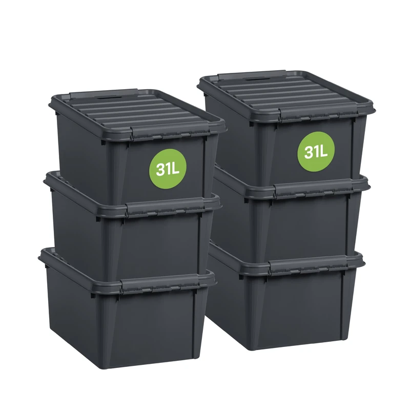 SmartStore - Recycled 31 L - Set of 6 Storage Boxes - 100% Recycled Plastic - Grey - 50 x 39 x 26 cm - 31l