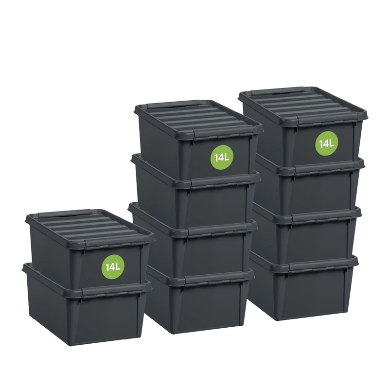 SmartStore - Recycled 14 L - Set of 10 Storage Boxes - 100% Recycled Plastic - Grey - 40 x 30 x 18 cm - 14l
