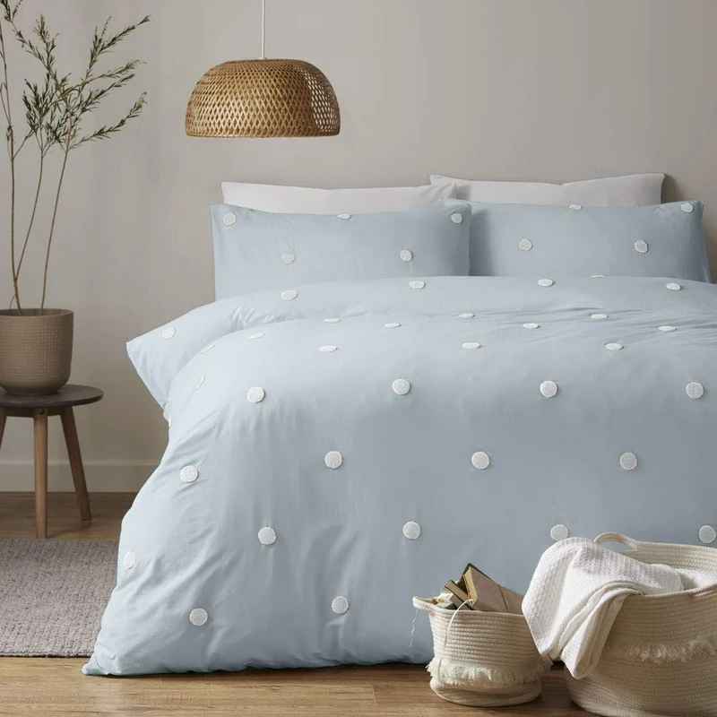 Appletree Duvet Cover Set Double – Dot Garden Design – 100% Cotton Bedding – Duck Egg & White – Includes 1 Duvet Cover (200x200cm) & 2 Pillowcases (50x75cm)