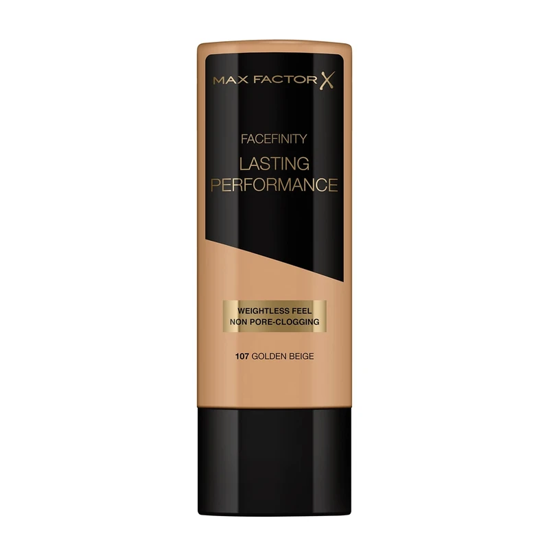 Max Factor Lasting Performance Liquid Foundation, 107 Golden Beige, Full Coverage, Flawless and Radiant Finish, Lightweight Formula, Smudge Resistant, Non Pore-Clogging, Fragrance Free, 35ml