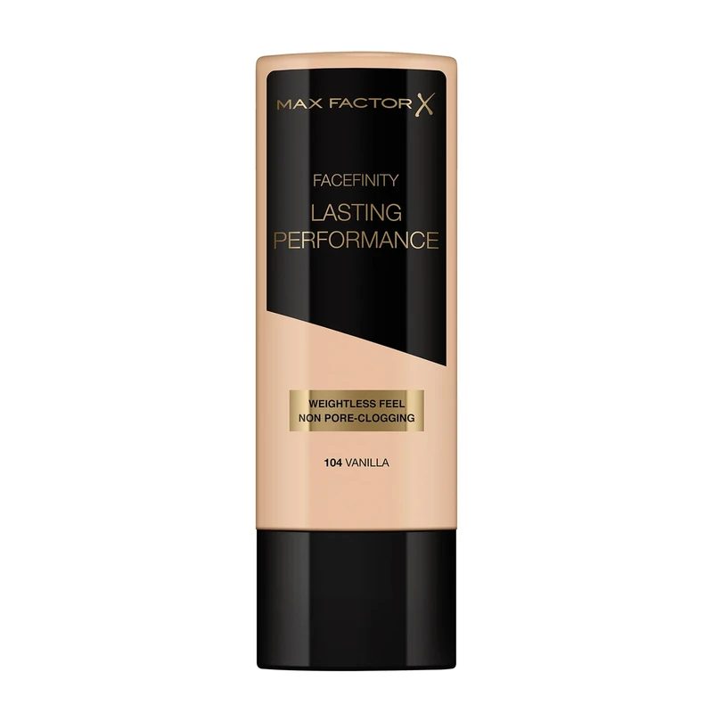 Max Factor Lasting Performance Liquid Foundation, 104 Vanilla, Full Coverage, Flawless and Radiant Finish, Lightweight Formula, Smudge Resistant, Non Pore-Clogging, Fragrance Free, 35ml