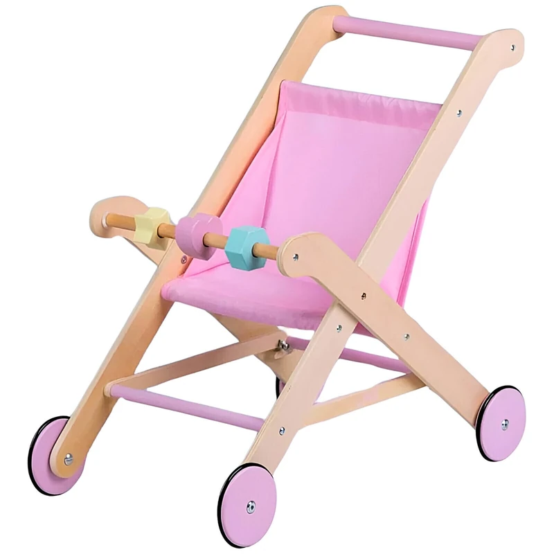 Moover Wooden Doll's Buggy/ Stroller, Suitable for 18 Months - 10 Years old, 52 x 330 x 53 cm, Light Pink