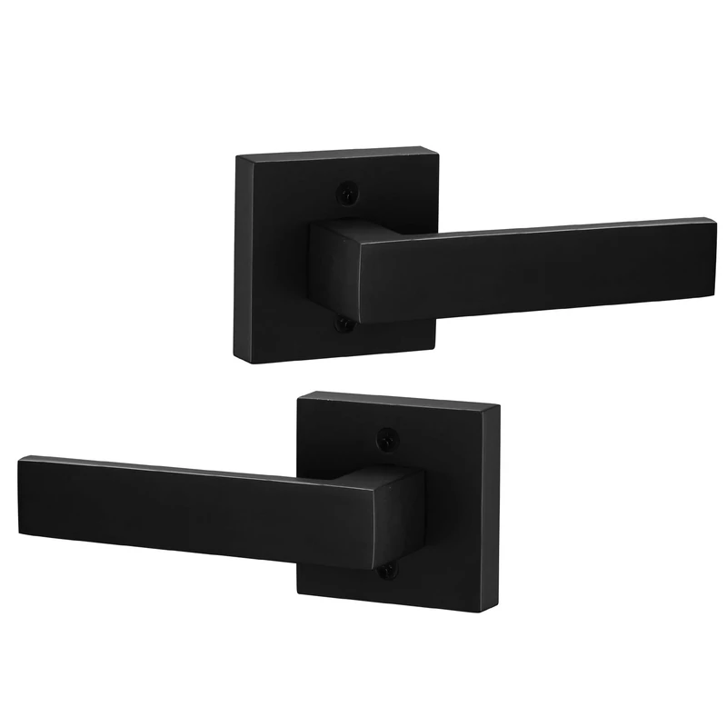 Berlin Modisch Contemporary Square Dummy Lever Door Handle Pack of 2 Non-Turning Single Side Pull Only Lever Set [for Closet or French Doors] Heavy Duty - Iron Black Finish
