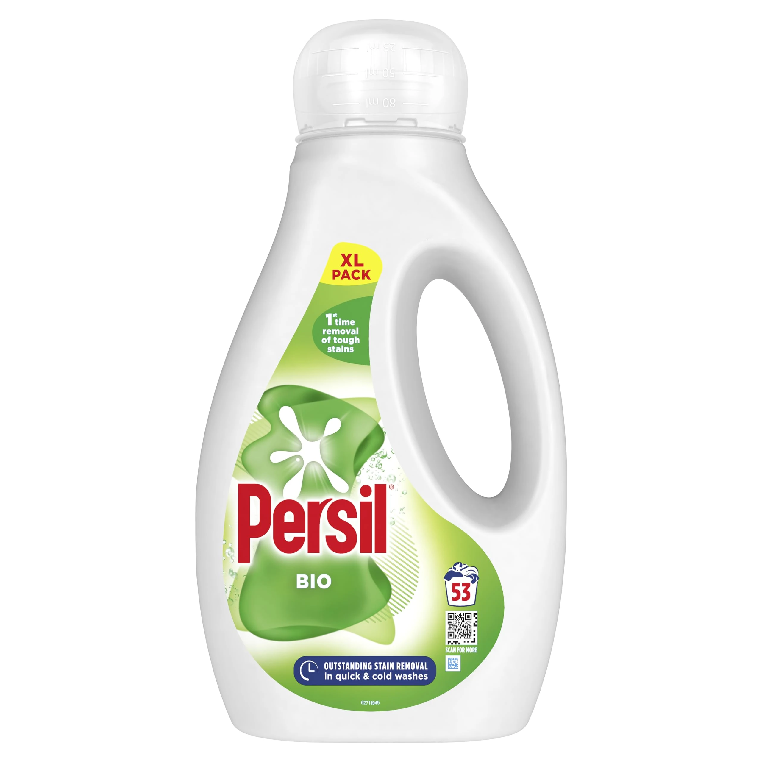 Persil Bio Laundry Washing Liquid Detergent 1st time removal of tough stains outstanding stain removal in quick & cold washes 53 washes (1.431 L)