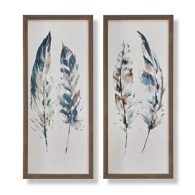 Art For The Home Wall Art Painterly Feathers Framed Printed Canvas Set of 2, Neutral (112070)