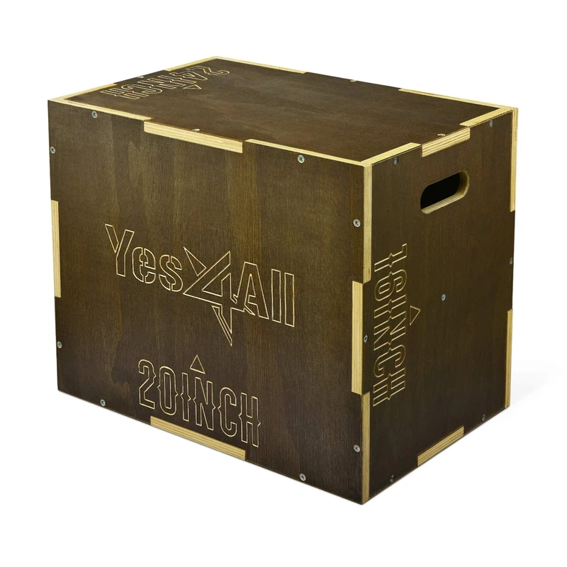 Yes4All 3 in 1 Wooden Plyo Box, Plyometric Box for Home Gym and Outdoor Workouts - Moss Brown - 24 x 20 x 16