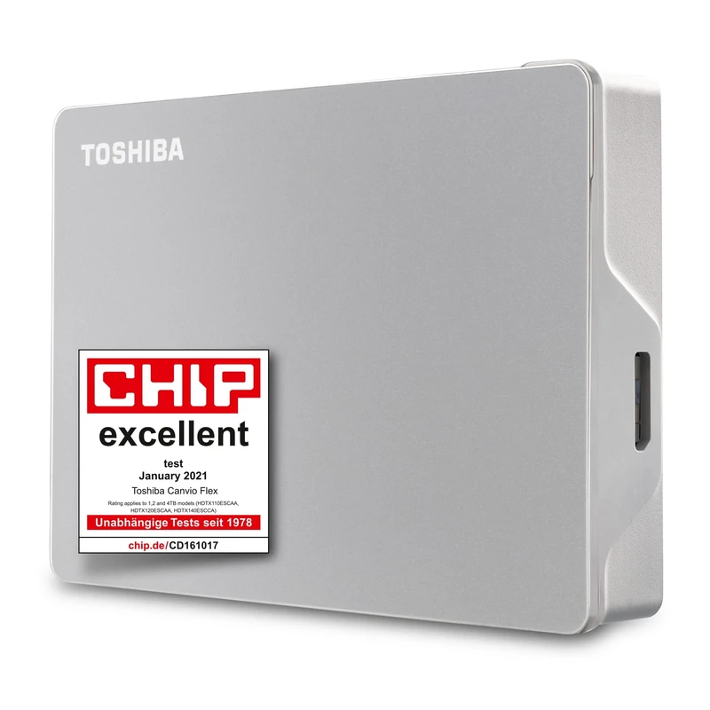 Toshiba 4TB Canvio Flex Portable External Hard Drive for Mac, Windows PC and Tablet use, compatible with most USB-C and USB-A devices, Silver (HDTX140ESCAA)