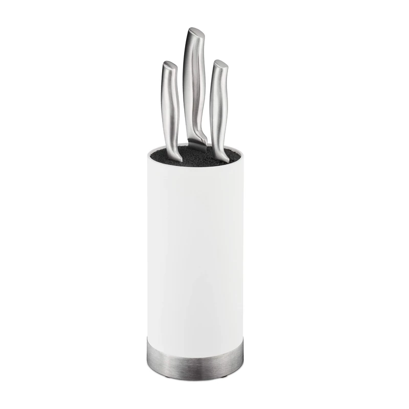 Relaxdays Knife Block, Empty, Round Blade Storage, with Bristles, HxD: 22 x 11 cm, Universal Holder, Organiser, White