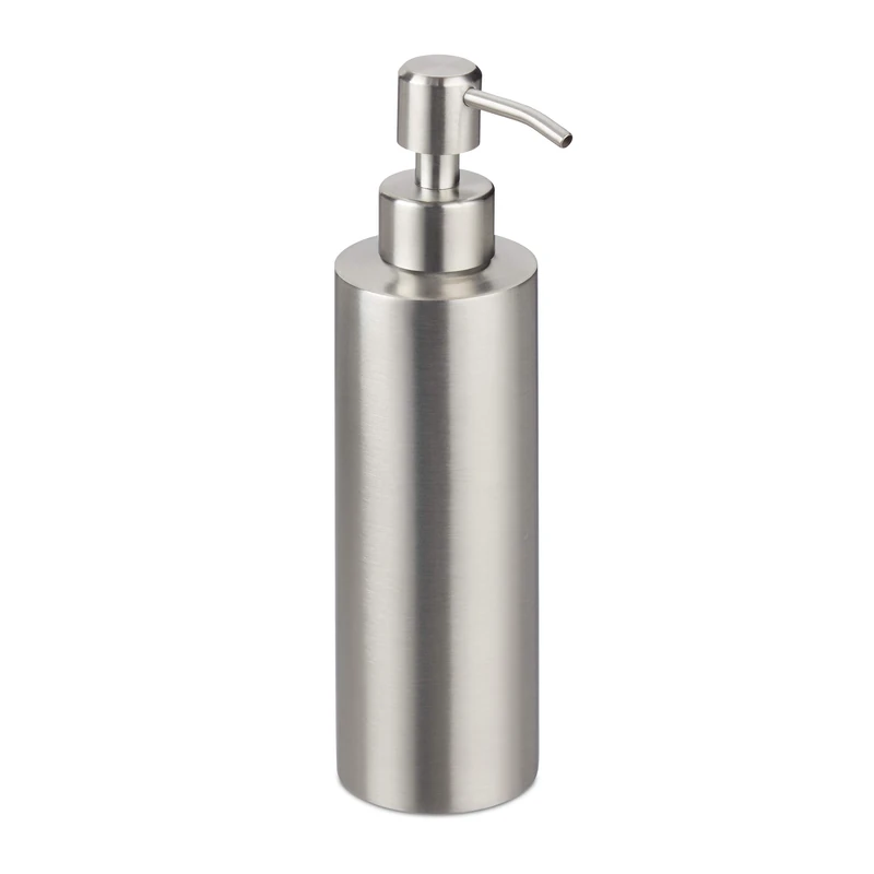 Relaxdays Soap Dispenser, Refillable, with Pump, Bathroom & WC, for Liquids, Brushed Stainless Steel, 300 ml, Silver