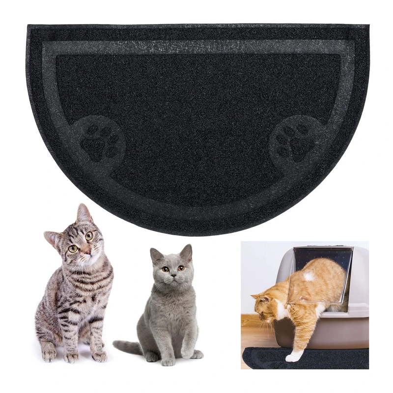Relaxdays Cat Litter Mat, Hygienic PVC Tray, Dog Feeding Tray, Non-Slip & Waterproof, Dirt Catcher, 40 x 59 cm, Black