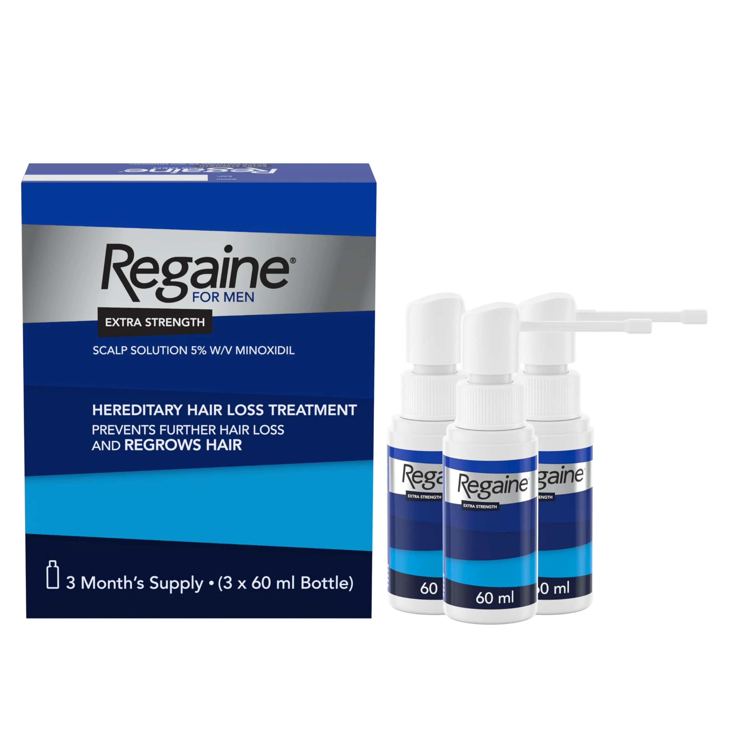 Regaine for Men 5% Minoxidil Extra Strength Scalp Solution for Hair Regrowth (3x 60ml), Scientifically Proven to Help Stop and Reverse Hereditary Hair Loss, Revitalise Hair Follicles