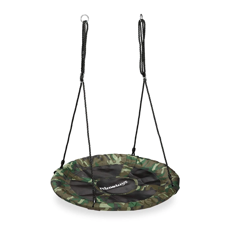 Relaxdays Camouflage Nest Swing, Round Saucer, for Kids & Adults, Holds up to 100 kg, Garden, 90 cm Ø, Dark Green