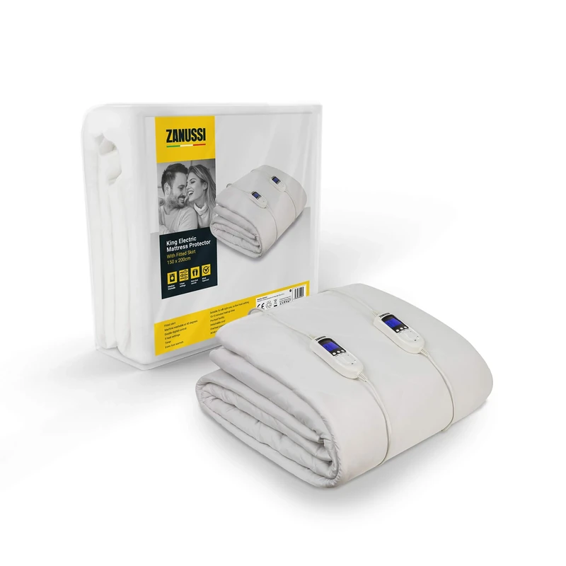 Zanussi Electric Blanket, Heated King Fitted Underblanket, 9 Heat Settings, Low Energy & Energy Efficient, Machine Washable, Overheat Protection, 150 x 200 cm, 60W, White ZEKB7003, 2 Year Guarantee