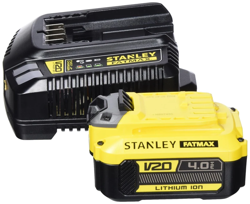 Stanley FatMax Battery Starter Kit SFMCB14M1 (18 Volt, 4.0 Ah, for Entering the Stanley FatMax V20 Battery System, Includes 1 x Quick Charger, 1 x 4.0 Ah Li-Ion Batteries) - Image 1
