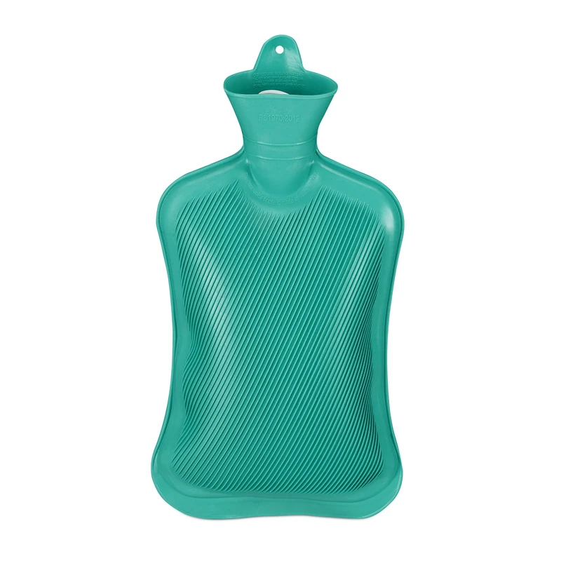 Relaxdays Hot Water Bottle Without Cover, Durable, 2L Bed Warmer, Odourless Natural Rubber, 36 x 18.5 x 4 cm, Turquoise - Image 1