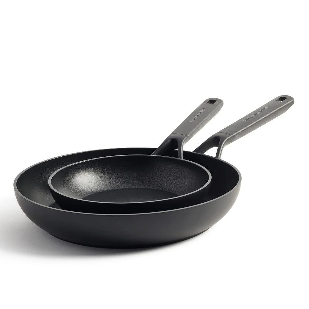 KitchenAid Classic Forged 3-Layer German Engineered Non-Stick 2-Piece Frying Pan Skillet Set, 20 cm and 28 cm, Induction, Oven Safe, Black