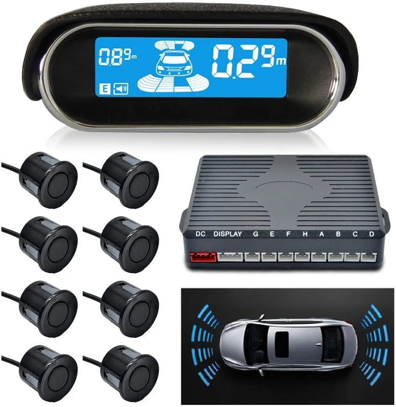 Riloer Car Reverse Radar with 8 Sensors, Car Rear Front View, Parking Sensor LCD Screen,Front and Rear View with LCD Display, 4 Voice,Dual-core Front and Rear View Reverse Radar Distance Detection - Image 1