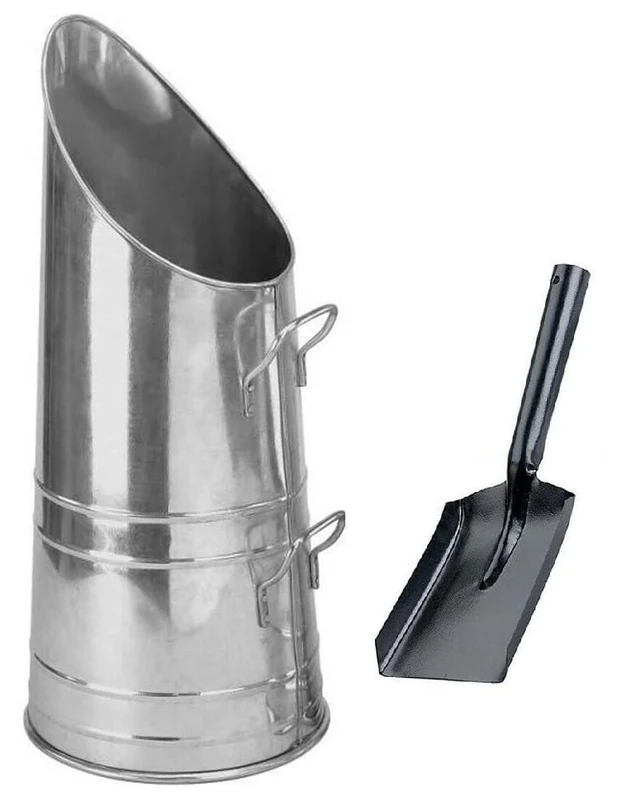 Srendi® Heavy Duty Anthracite 23" Coal Hod, Bucket Coal Scuttle Black Bronze Galvanised High Quality for Fireplace Fire Side Option with Shovel and Poker (Silver/Glavnised Coal Hod + Shovel)