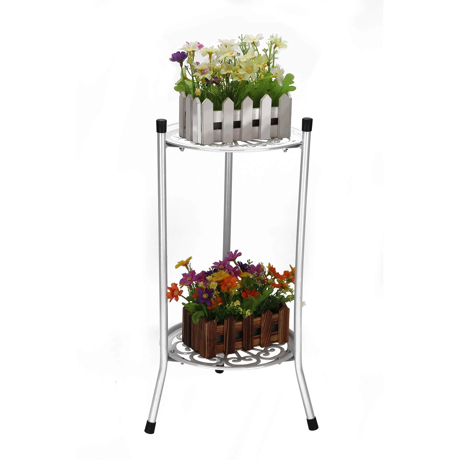 Youyijia Plant Stand Indoor 2 Tier Metal Tall Plant Holder Flower Pot Rack for Home Outdoor Garden 50x30cm White