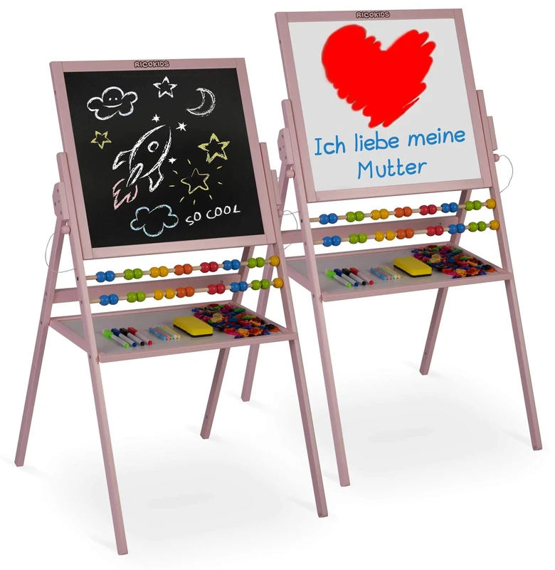 Ricokids Play Board for Kids Magnetic Whiteboard and Chalkboard Painting Board Children's Board Easel (Pink)