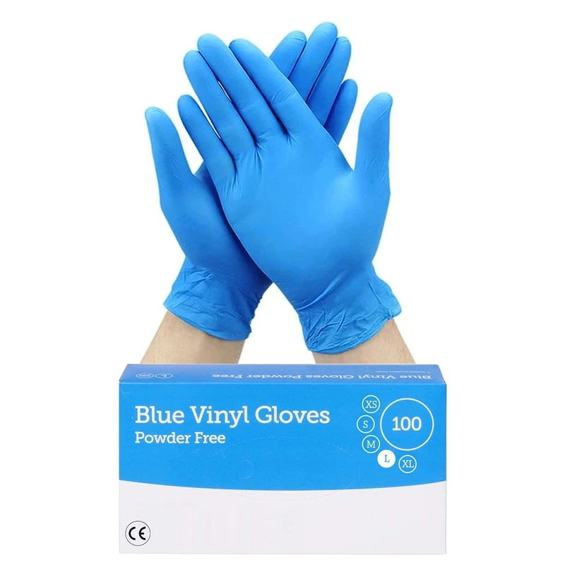 1ABOVE 100 Blue Vinyl Disposable Gloves | Latex | Powder Free | Use For Food, Safety, Cleaning, etc