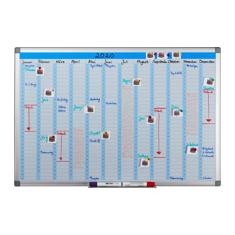 Relaxdays Magnetic Whiteboard, Annual Planner, for Walls, Wipeable, Planning Board with Pen Tray, Memo Board 60 x 90 cm, White