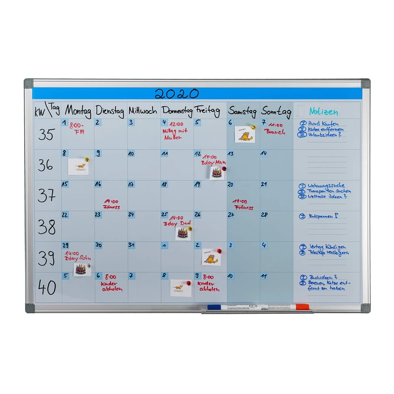 Relaxdays Magnetic Whiteboard, Weekly Planner, for Walls, Wipeable, Planning Pen Tray, Memo Board 60 x 90 cm, White, Iron, 60 x 90 x 5 cm