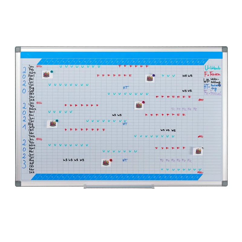 Relaxdays Magnetic Whiteboard, 3-Year Planner, for Walls, Wipeable, Planning Board with Pen Tray, Memo Board 60 x 90 cm, White