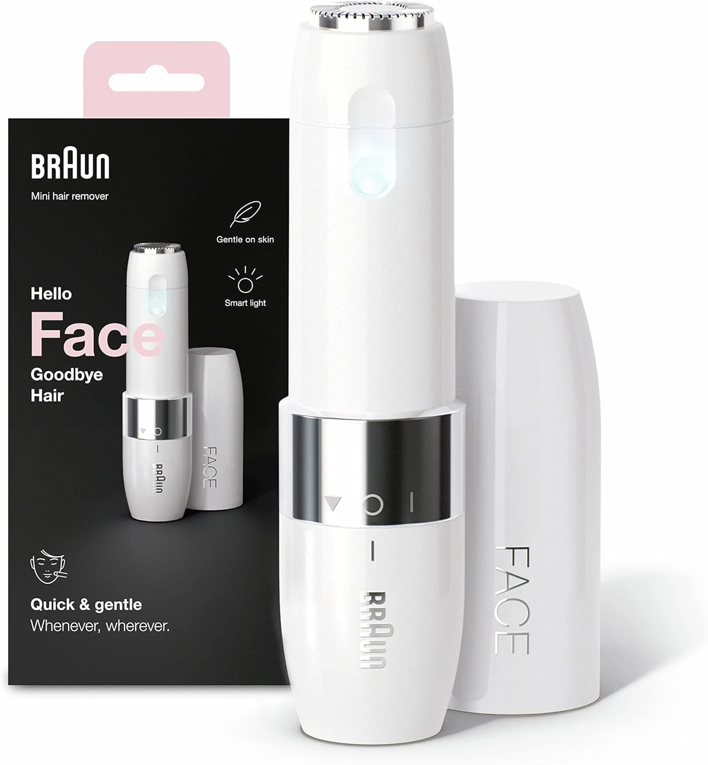 Braun Face Mini Hair Remover FS1000, Electric Facial Hair Removal for Women, Lady Shaver,Finishing Touch for Upper Lips, Chin & Cheeks, for Easier Makeup Application, with Smartlight, White