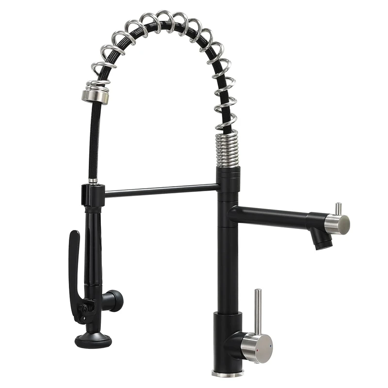 Pull Down Kitchen Faucet with Sprayer,Fapully Commercial Matte Black&Brushed Nickel Kitchen Sink Faucets
