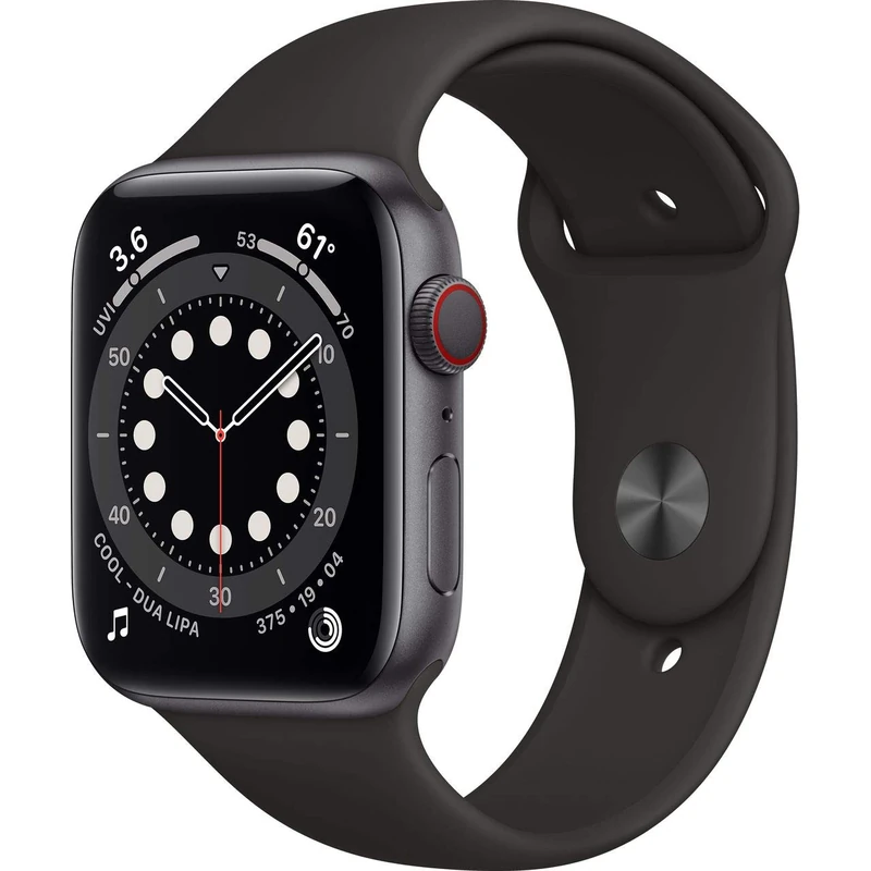 Apple Watch Series 6 GPS + Cellular, 44mm Space Grey Aluminium Case with Black Sport Band - Regular