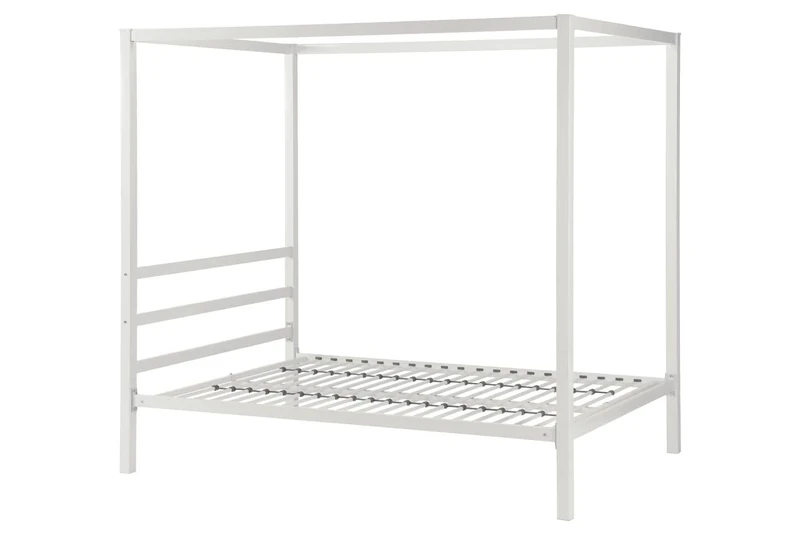 DHP Furniture Modern Metal Canopy Bed, White, Double