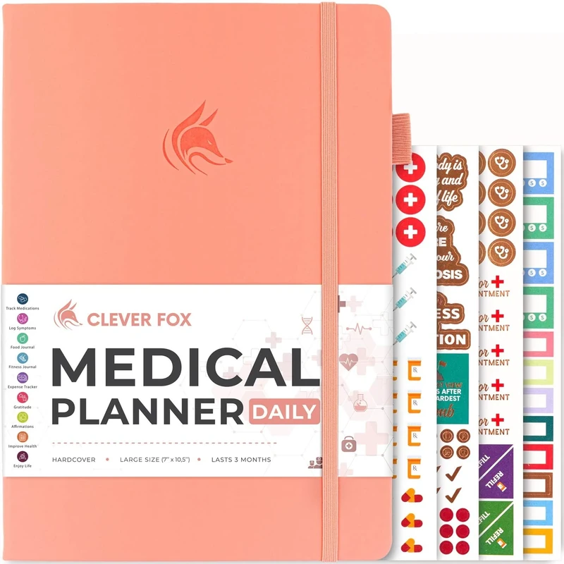 Clever Fox Medical Planner Daily – Medical Notebook, Health Diary, Wellness Journal & Logbook to Track Health – Self-Care Medical Journal – 3 Months, Undated, 18 x 26cm, Hardcover (Light Pink)