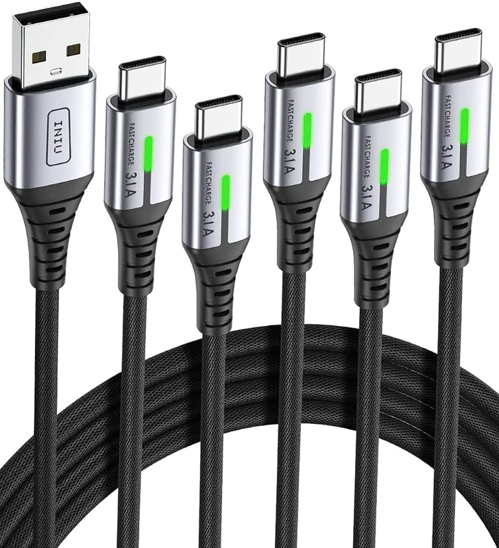 INIU USB C Charger Cable 3.1A, [5Pack, 2m+2m+1m+1m+0.5m] QC 3.0 Phone Charger Type C Fast Charging Cable for Samsung Galaxy S25 S24 Ultra, iPhone 17 16 Pro Max Air, Google Pixel 10 9 Redmi Note Xiaomi