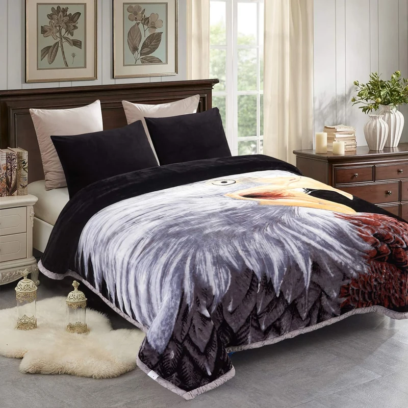 JML Fleece Blanket King Size 85" x93", Plush Korean Style Mink Blanket - 10 Pounds, 2 Ply A&B Printed, Silky Soft and Warm Raschel Bed Blanket, Eagle/Tiger